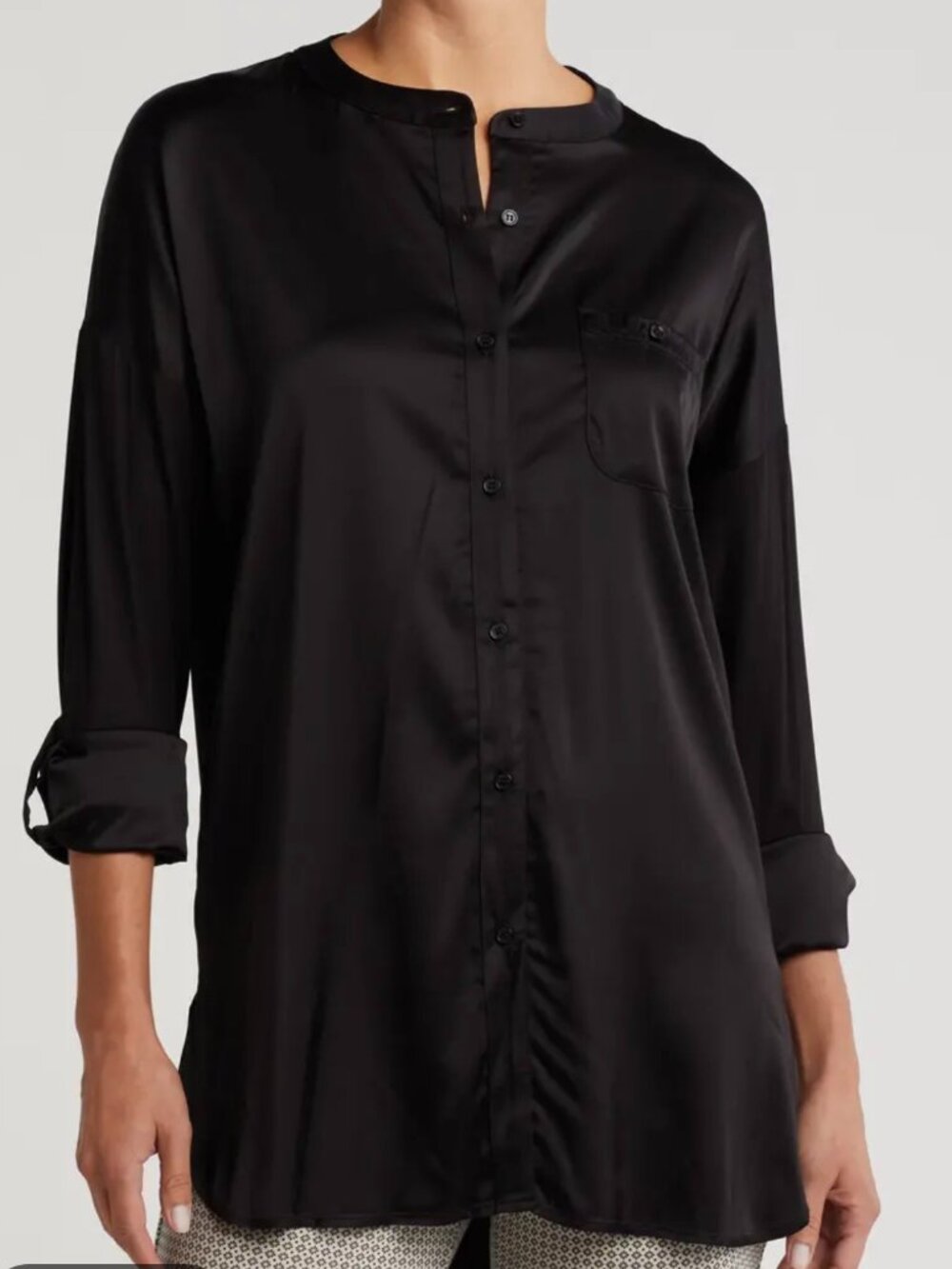 NWT Lyssé' The Eco Satin Silky Long sleeve blouse black, size S